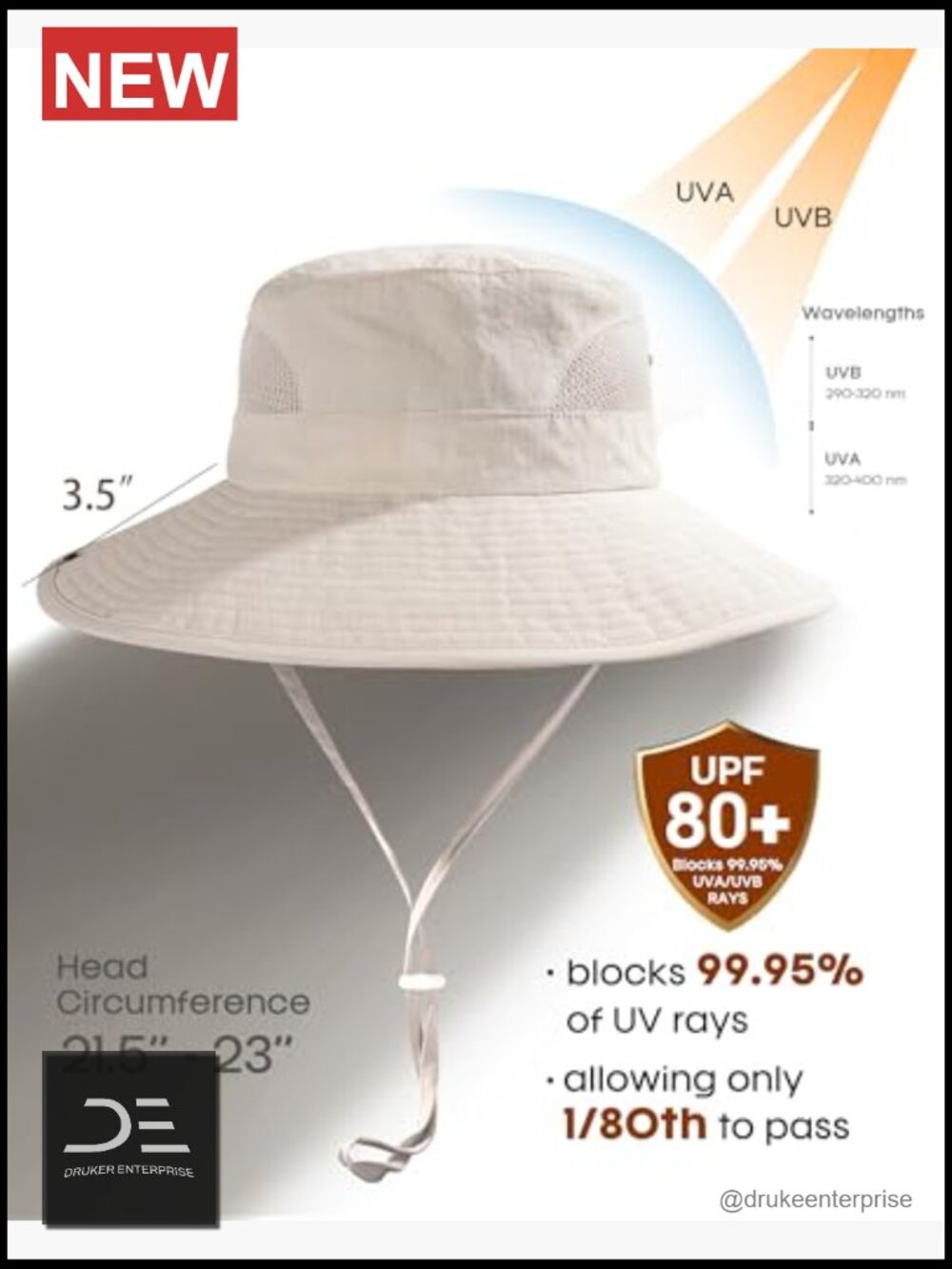 Sun Hat with Ponytail Hole, UPF 80+, Wide Brim, Foldable Bucket Hat for Hiking - Picture 3 of 7